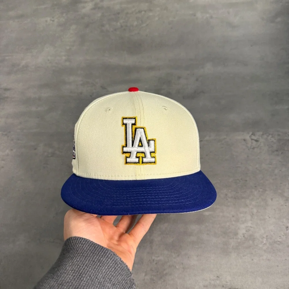 Hat Club Los Angeles Dodgers New Era Cap 7 1/8 Rams Crossover Yellow Blue‎ Cream